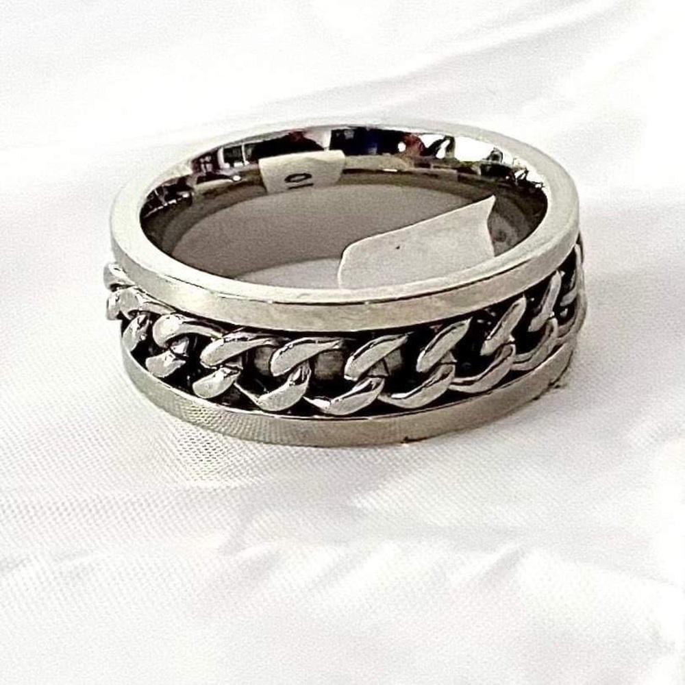 Chain Band Ring With Spinning Chain Stainless Steel Comfort Fit Size: 10